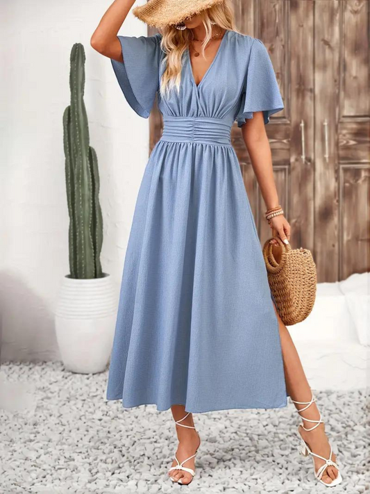 Emelda - V-Neck Symmetric Maxi Dress – Elegant & Flattering Fit