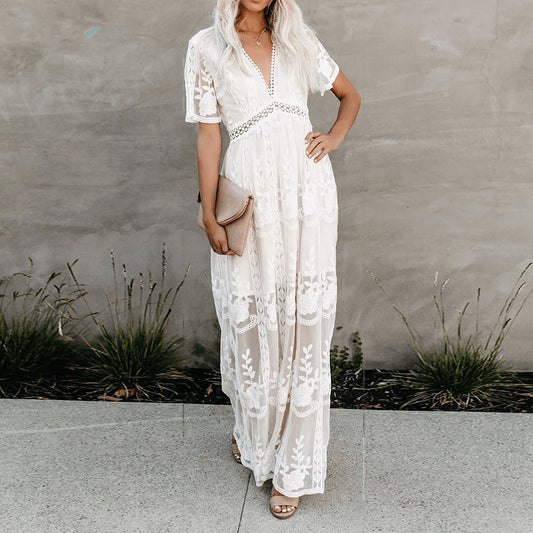 Merlinda - V-Neck Maxi Dress – Elegant & Flowy